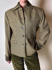 Blazer Byblos in rasato di lana pied de poule beige e verde con riporti verde oliva