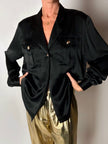 Camicia vintage Padovanelle in raso di seta nero con bottoni gioiello dorati