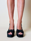 Slingback con plateau in raso di seta e rete ricamata “Gianni Versace”