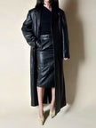Maxi cappotto vintage in pelle nera Real Leather con fodera matelassé