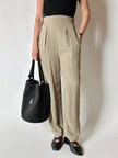 Vintage high-waisted Emporio Armani trousers in khaki Fil-à-Fil fabric