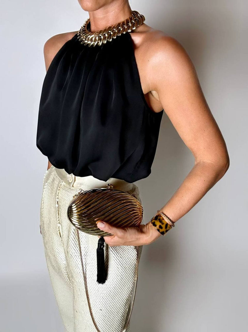 Vintage Schéilan Firenze jewel bag in twisted gold-tone metal with a couture tassel