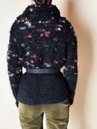 Cardigan in lana bouclé nera con lavorazione bottonata multicolor
