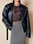 Giacca biker vintage in pregiata pelle nera con fodera trapuntata