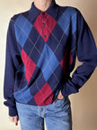 Pullover vintage fantasia Argyle blu notte avio e borgogna Verlana By Jon Smedley