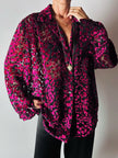 Camicia vintage in velluto dévoré amarena e lurex nero con motivo animalier