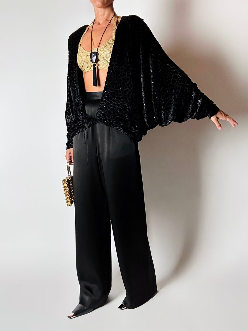 Giacca vintage Valeria Ferri in velluto di seta dévoré nero e lurex