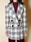 Blazer vintage Gai Mattiolo doppiopetto in lana panna con fantasia principe di Galles testa di moro