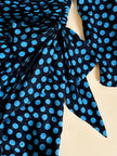 Abito in seta Ungaro Parallèle nero a pois celesti con fiocco laterale