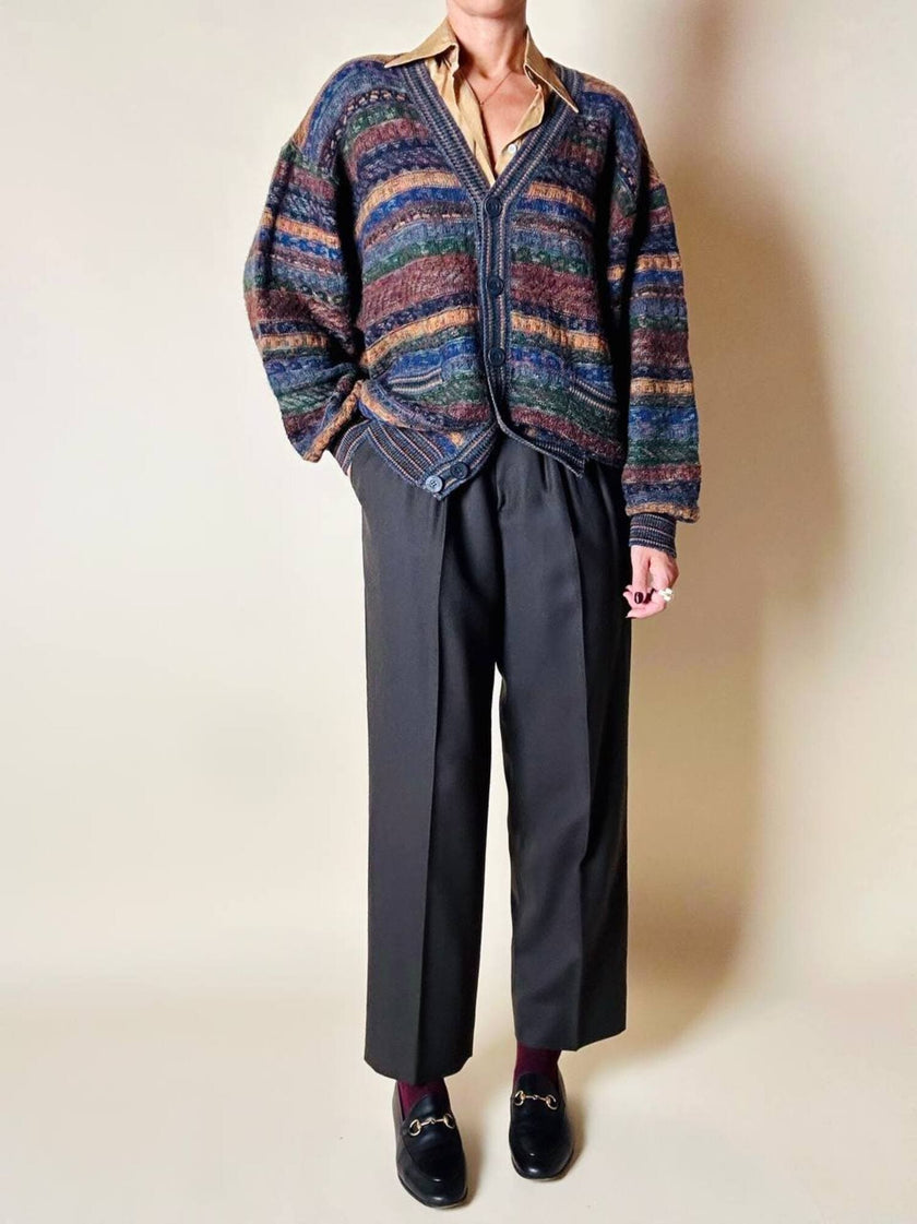 Pantalone Yves Saint Laurent a vita alta con pince alla francese in lana verde cacciatore