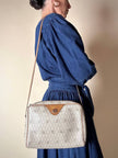 Borsa Christian Dior in tessuto jacquard logato beige con dettagli in pelle cuoio