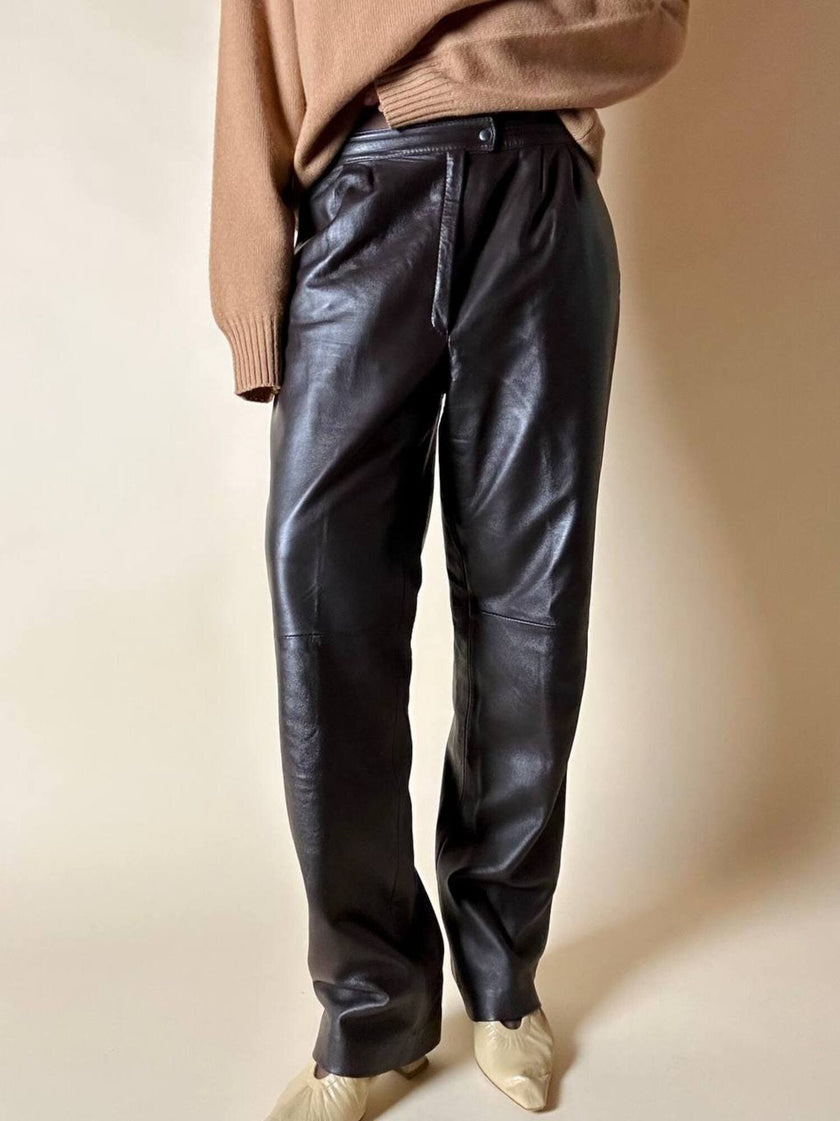 Pantalone vintage in pelle testa di moro