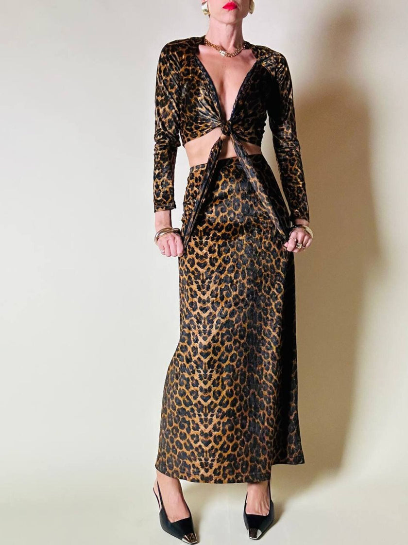 Gonna lunga con top in coordinato in velluto animalier “Roman’s”