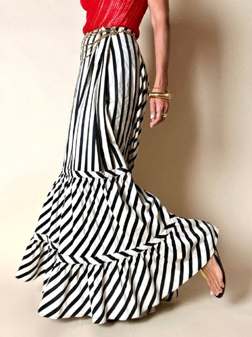 Gonna lunga Sportmax vintage in cotone jacquard a righe nere