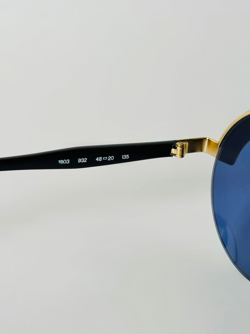 Occhiali da sole vintage Oliver Valentino con montatura gioiello dorata e lenti blu