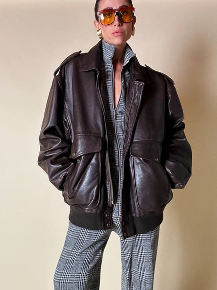 Bomber aviator oversize in pelle testa di moro