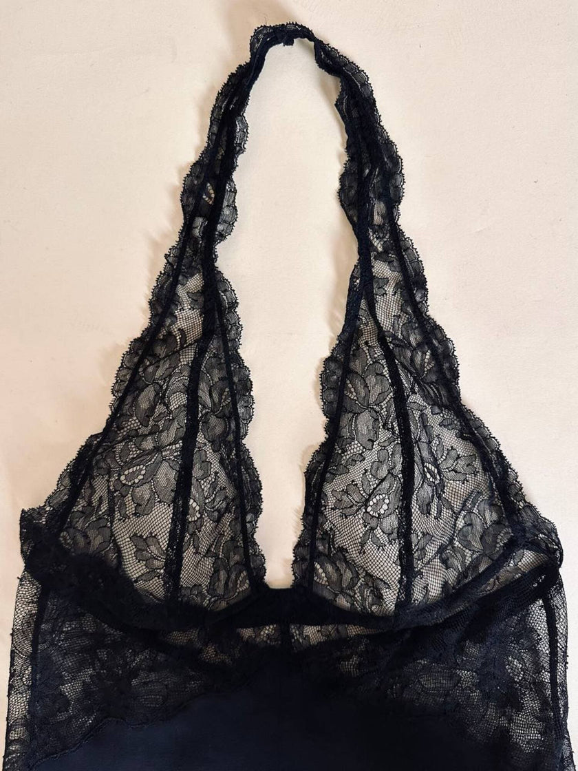 Slip dress vintage La Perla in seta nera e pizzo
