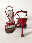 Sandalias vintage Dolce & Gabbana en crepé rojo y terciopelo con estampado de leopardo