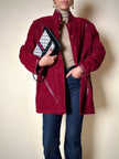 Giacca in suede borgogna con riporti in pelle e con interno in lana mélange in tinta