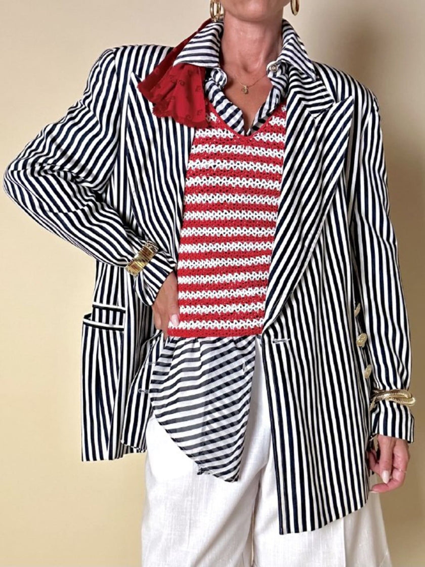 Blazer doppiopetto a righe bianche e blu “Mondí”
