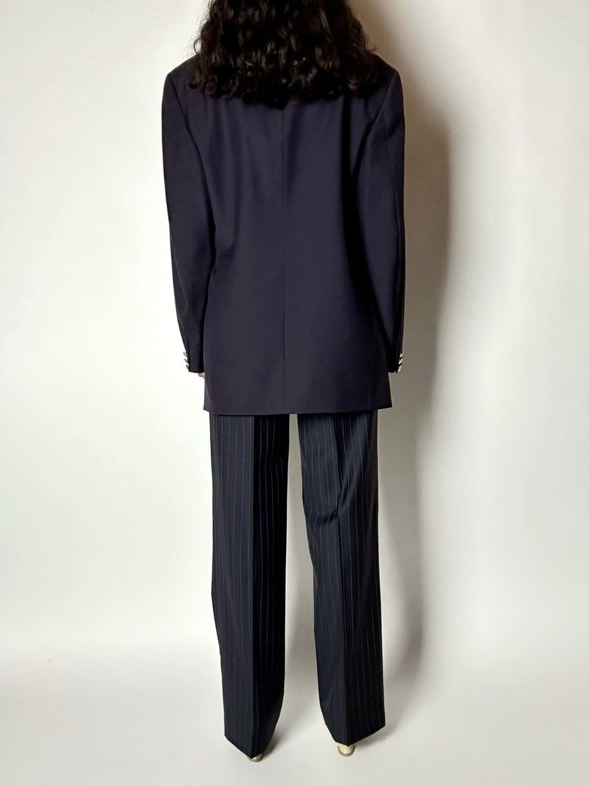 Blazer vintage Enrico Coveri You Young in rasato di lana blu notte con bottoni dorati