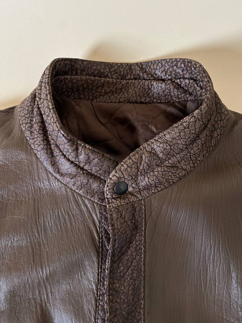 Bomber con maniche rimovibili in pelle color fango “Arpell”