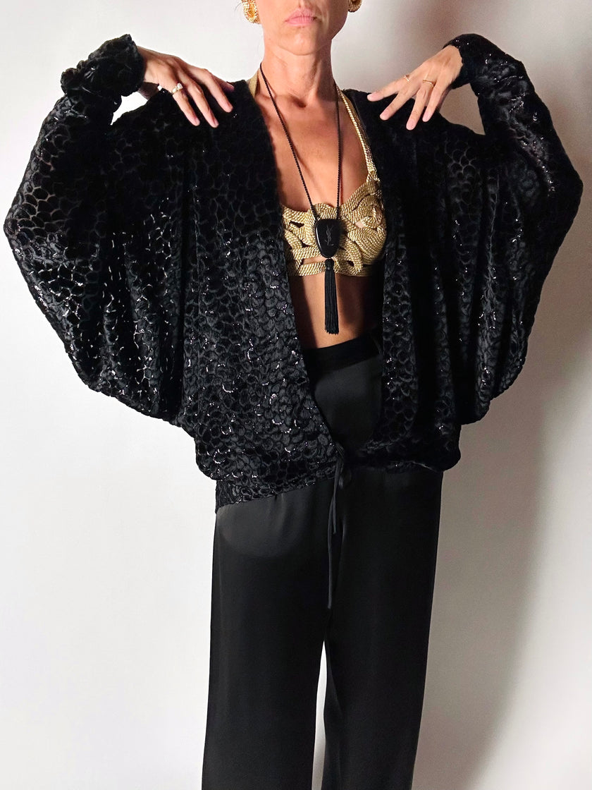 Giacca vintage Valeria Ferri in velluto di seta dévoré nero e lurex