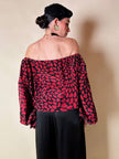 Blusa in seta nera con bocche e cuori rossi “Yves Saint Laurent”