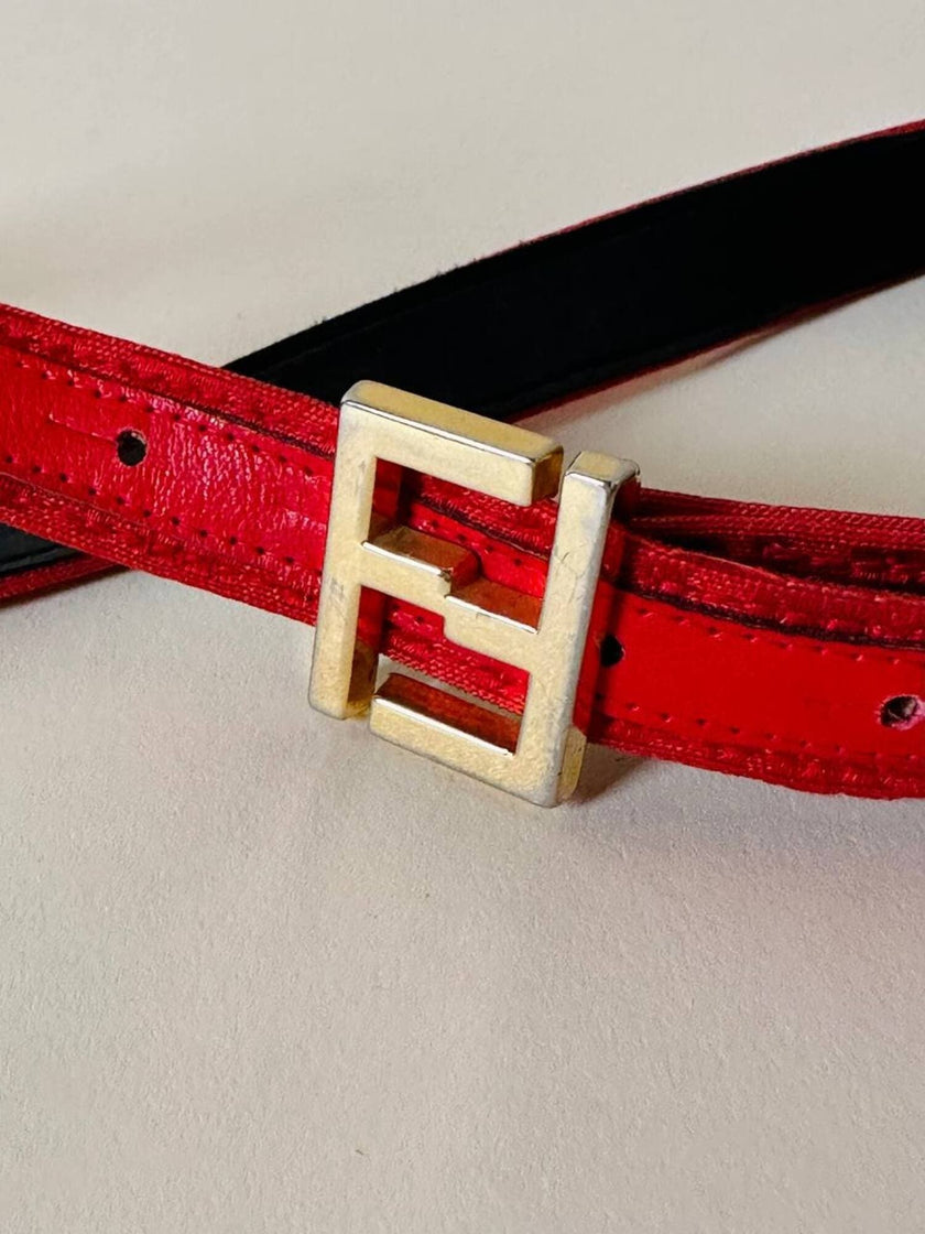 Cintura rossa in tessuto Jaquard con fibbia logo dorata “Fendi”