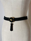 Cintura vintage Nina Ricci Paris in passamaneria elastica nera con fibbia gioiello e nappa couture