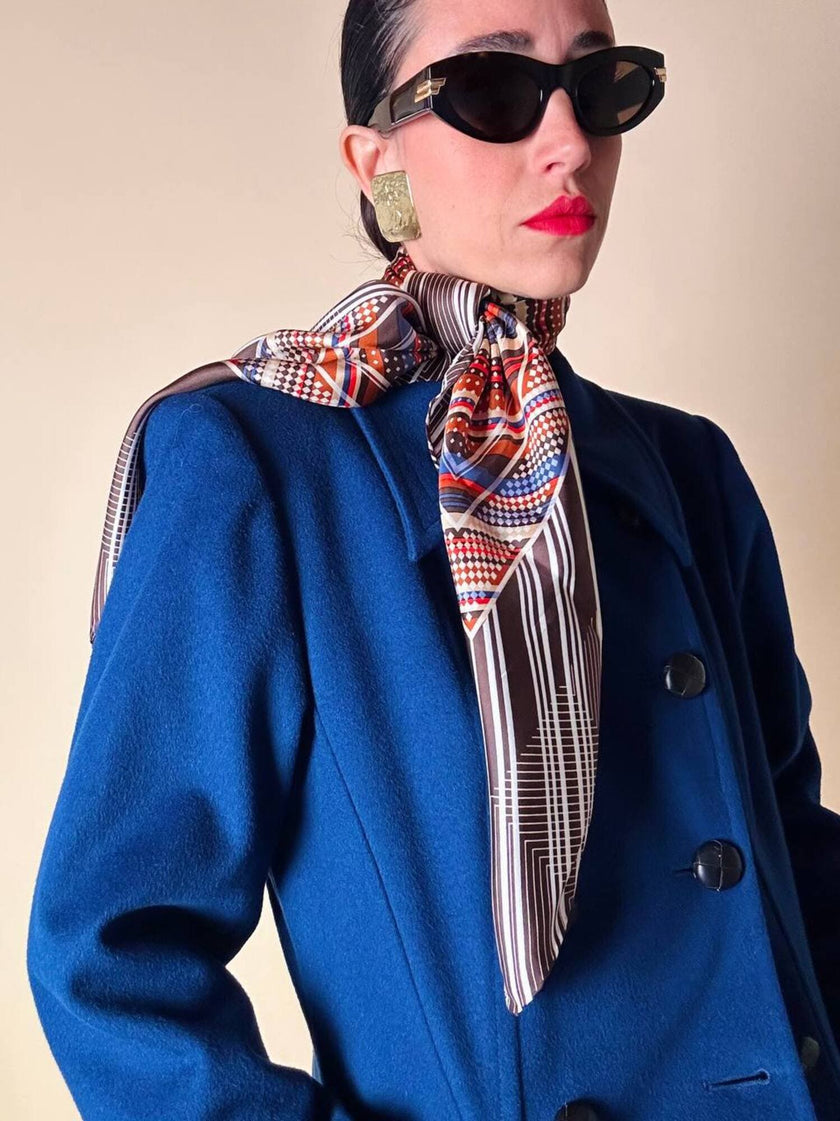 Foulard in seta Philippe De Villière con fantasia grafica multicolore