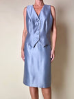 Completo gonna/gilet in raso grigio azzurro “Yves Saint Laurent”