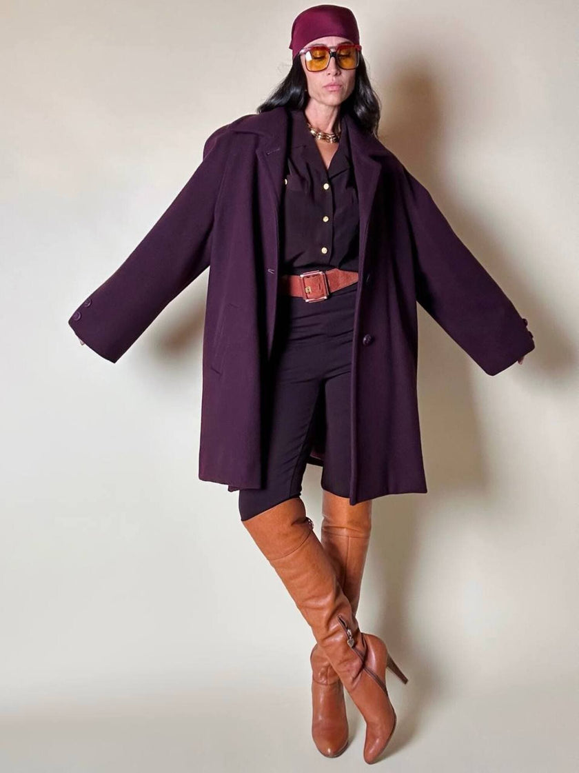 Cappottino oversize in lana color prugna Confezioni Adri