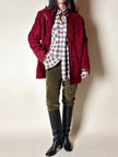 Giacca in suede borgogna con riporti in pelle e con interno in lana mélange in tinta
