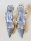 Slingback vintage a punta in plexi e strass argento Stuart Weitzman