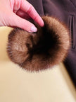 Cappotto doppiopetto in drap di lana caffè con polsi di visone