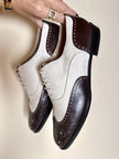 Two-tone Oxford shoes in ivory suede and dark brown leather Titty Lugano