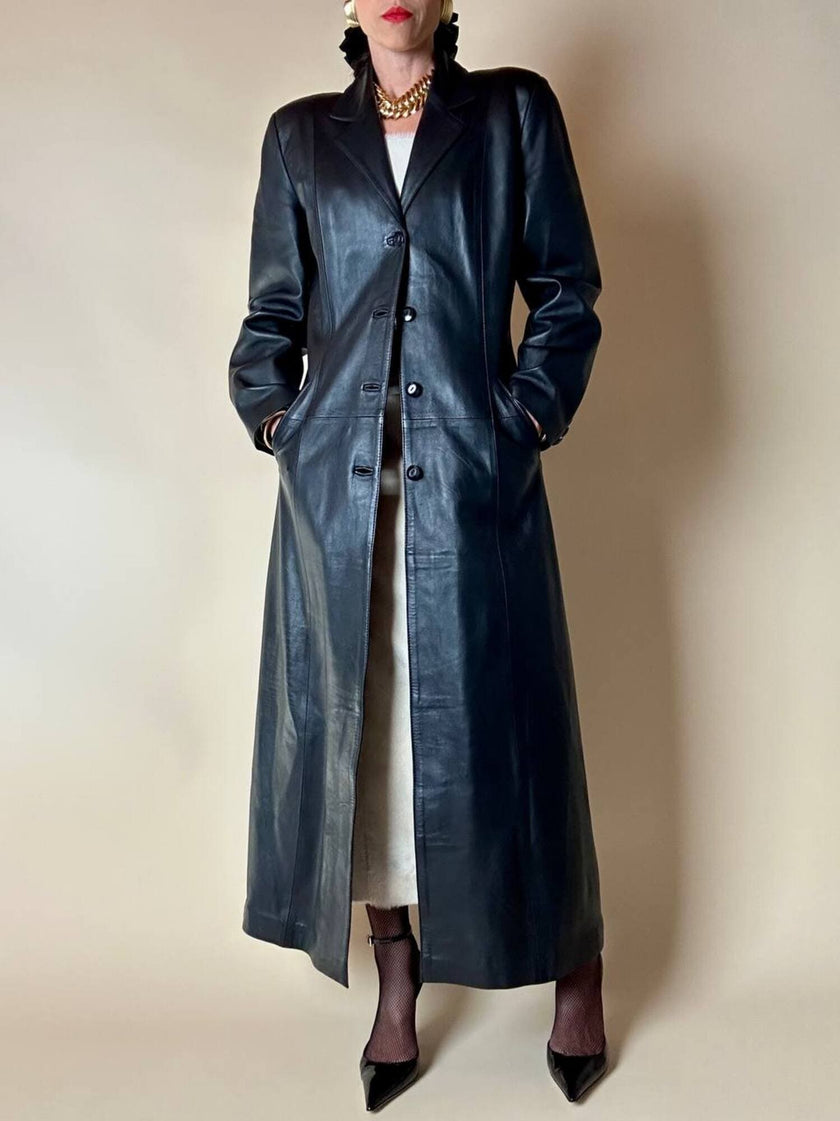 Cappotto lungo in pelle nera