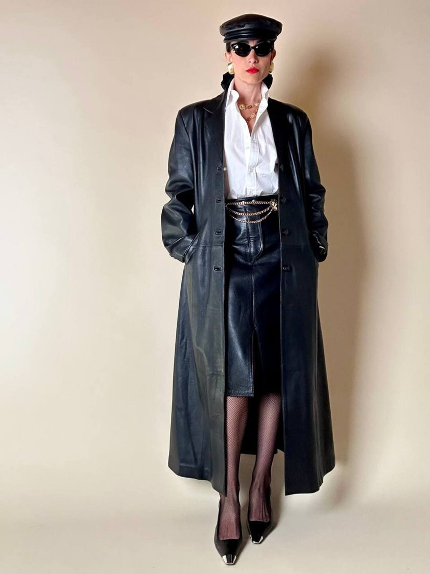 Cappotto lungo in pelle nera