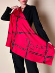 Foulard vintage Christian Dior in seta rossa con stampa bambù nera e maxi firma