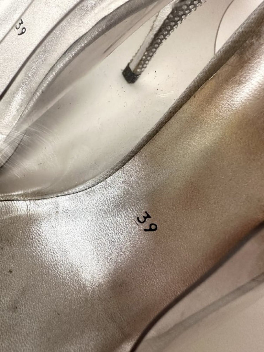 Slingback vintage a punta in plexi e strass argento Stuart Weitzman