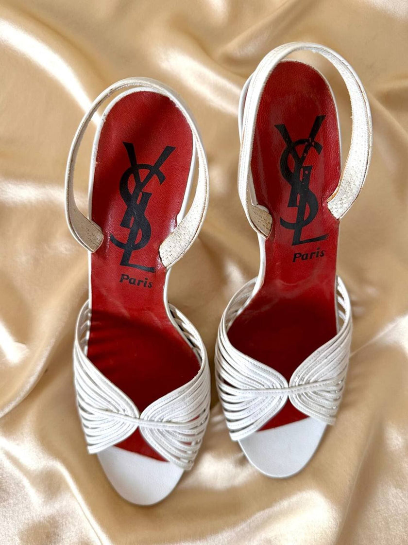 Sandali in pelle bianca con tacco a spillo “Yves Saint Laurent”