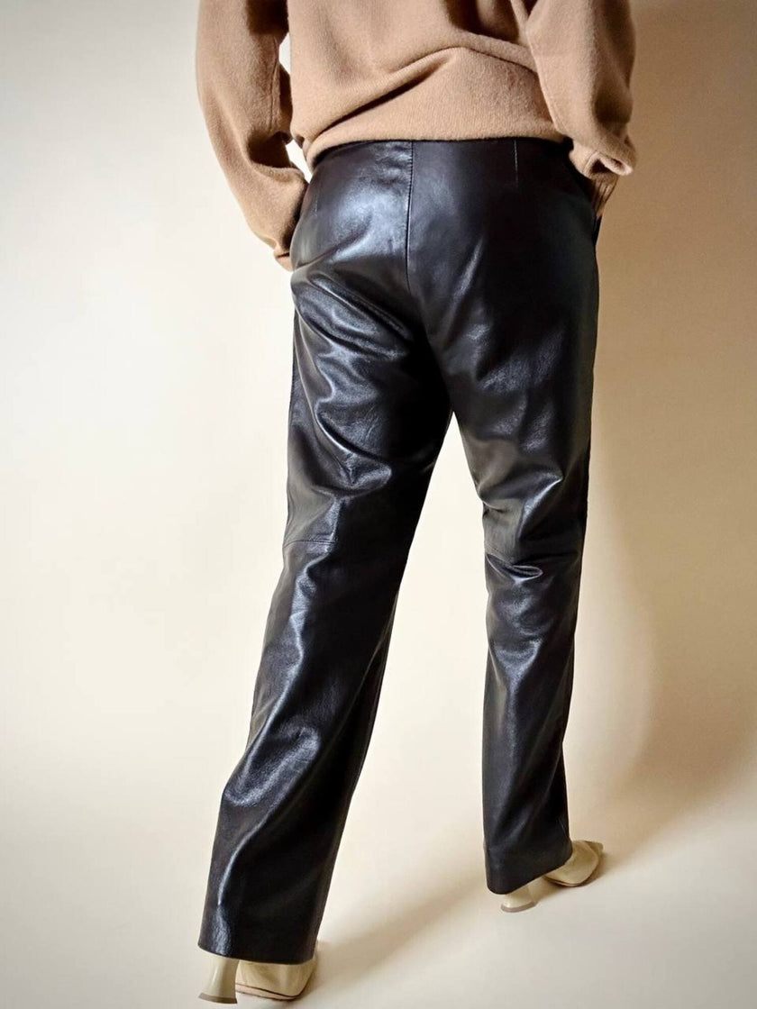 Pantalone vintage in pelle testa di moro