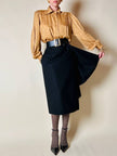 Gonna a portafoglio con dettaglio couture in lana nera “Yves Saint Laurent”