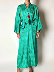Green rayon jacquard kimono robe with multicolor embroidery