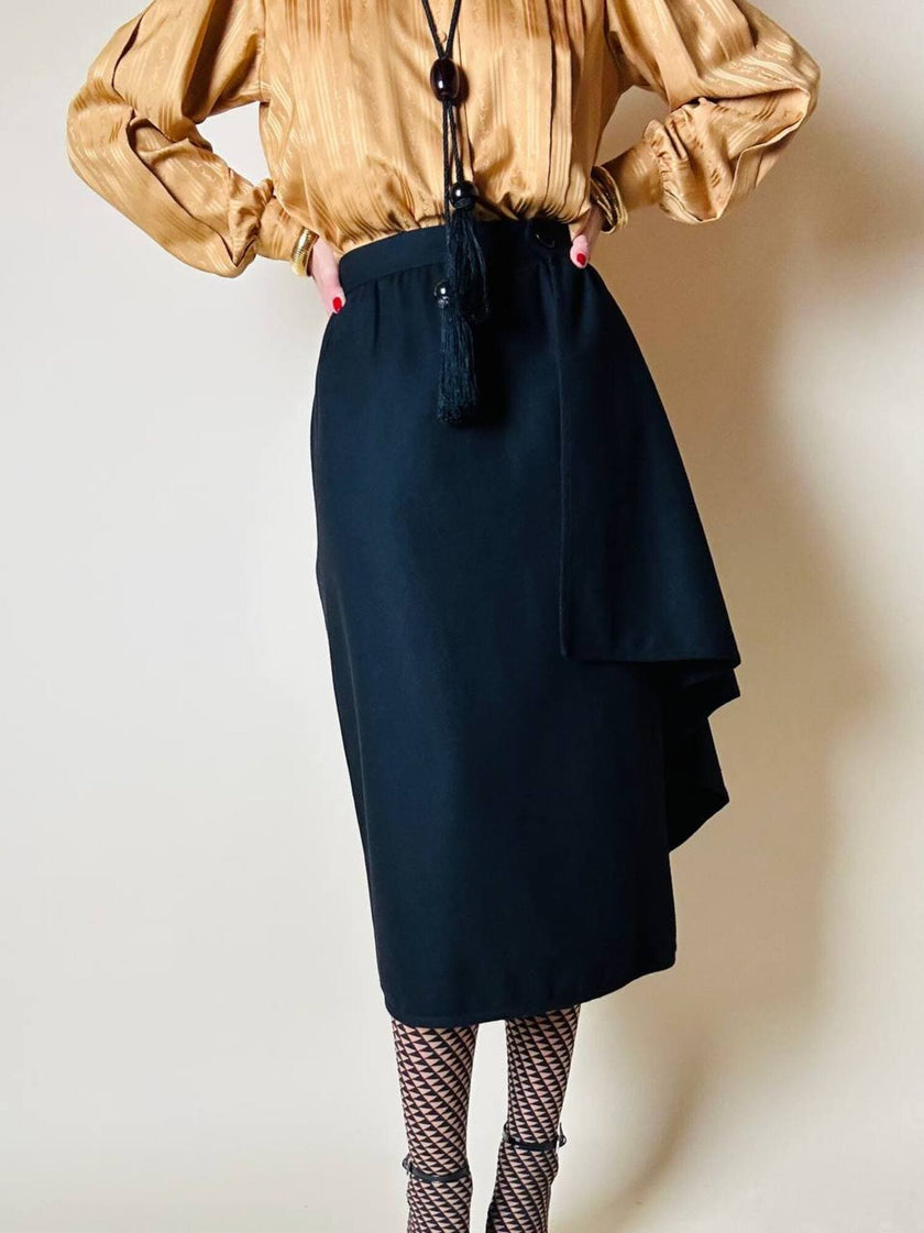 Gonna a portafoglio con dettaglio couture in lana nera “Yves Saint Laurent”