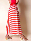 Gonna-pantalone sartoriale in chiffon di seta bianco e rosso a righe