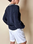 Pullover Valentino Garavani in cotone blu navy con dettagli bianchi