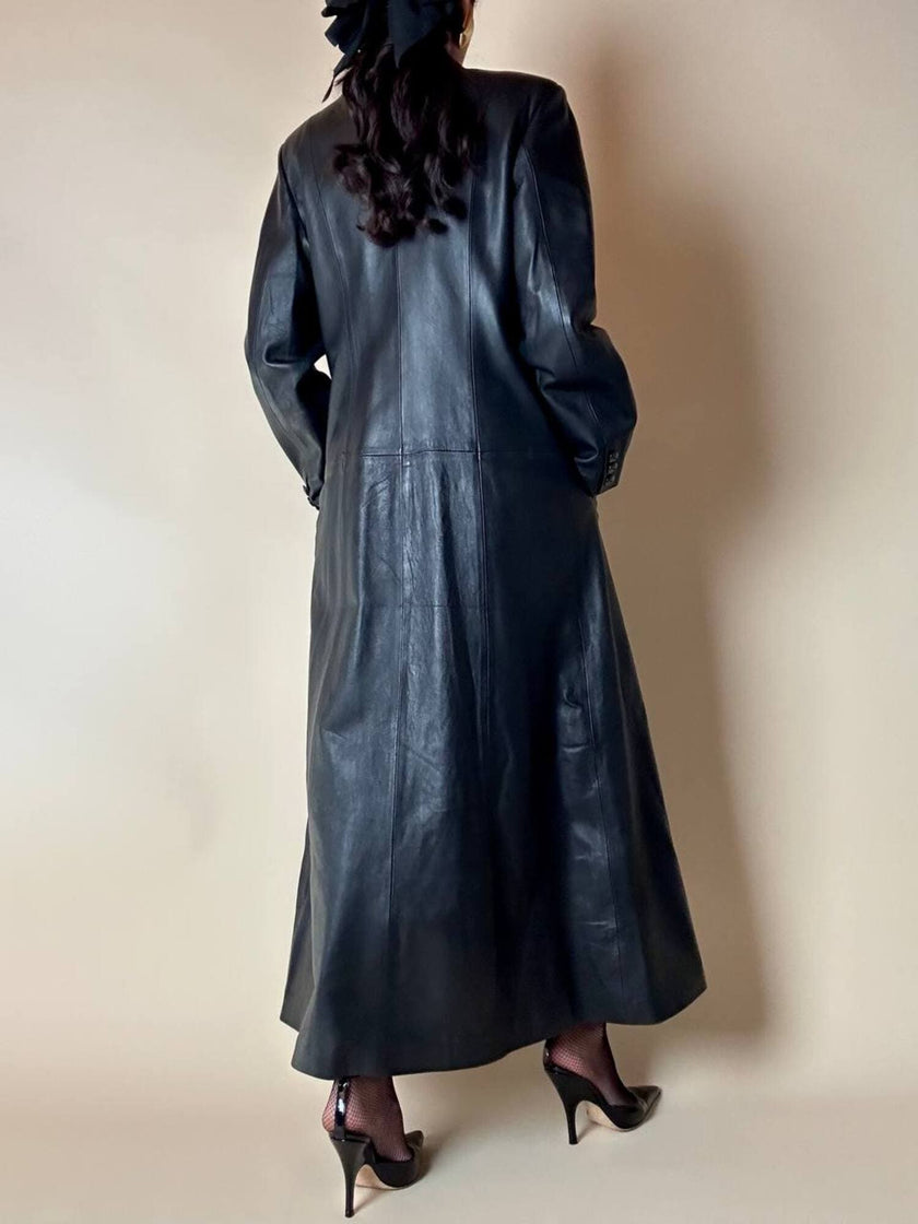 Cappotto lungo in pelle nera