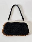 Borsa da sera vintage Art Déco in crochet  nero con montatura in metallo argentato